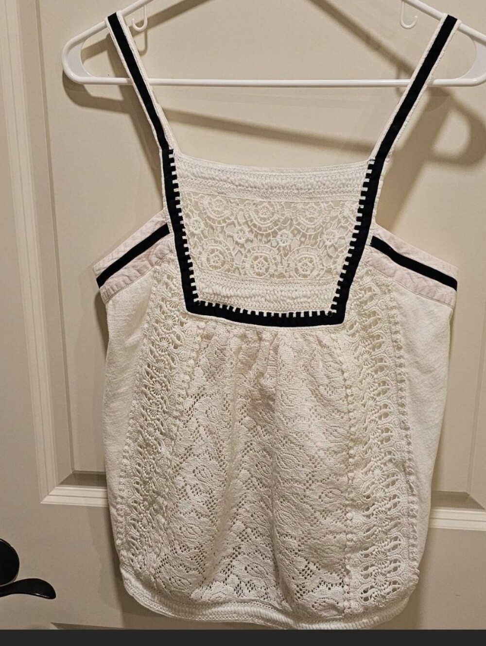 Anthropologie AKEMI+KIN White Lace Tank Top with Black Trim